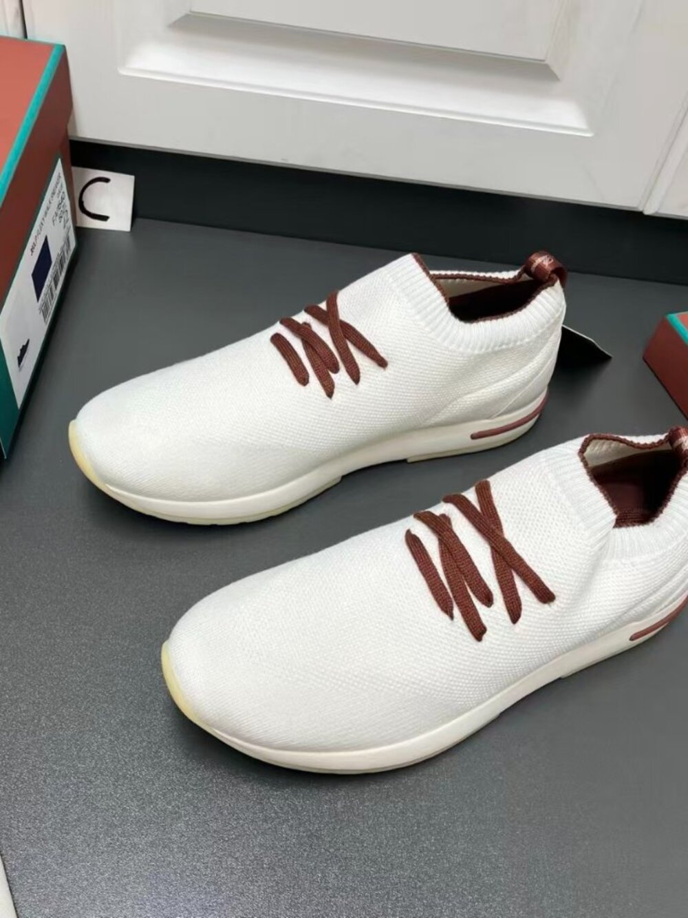 Loro Piana 360 Flexy Walk Knit Sneakers White Chestnut - Picture 2 of 8